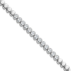 Sterling Silver Rhodium-plated Polished Oval Bezel CZ 7.25 Inch Bracelet QG6861-7.25