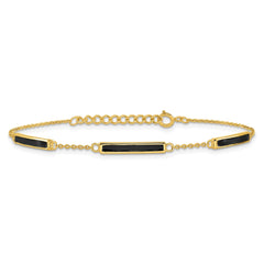 Sterling Silver Gold-plated Polished Black Enameled Bars 7 inch with 0.5 inch extension Bracelet QG6862-7