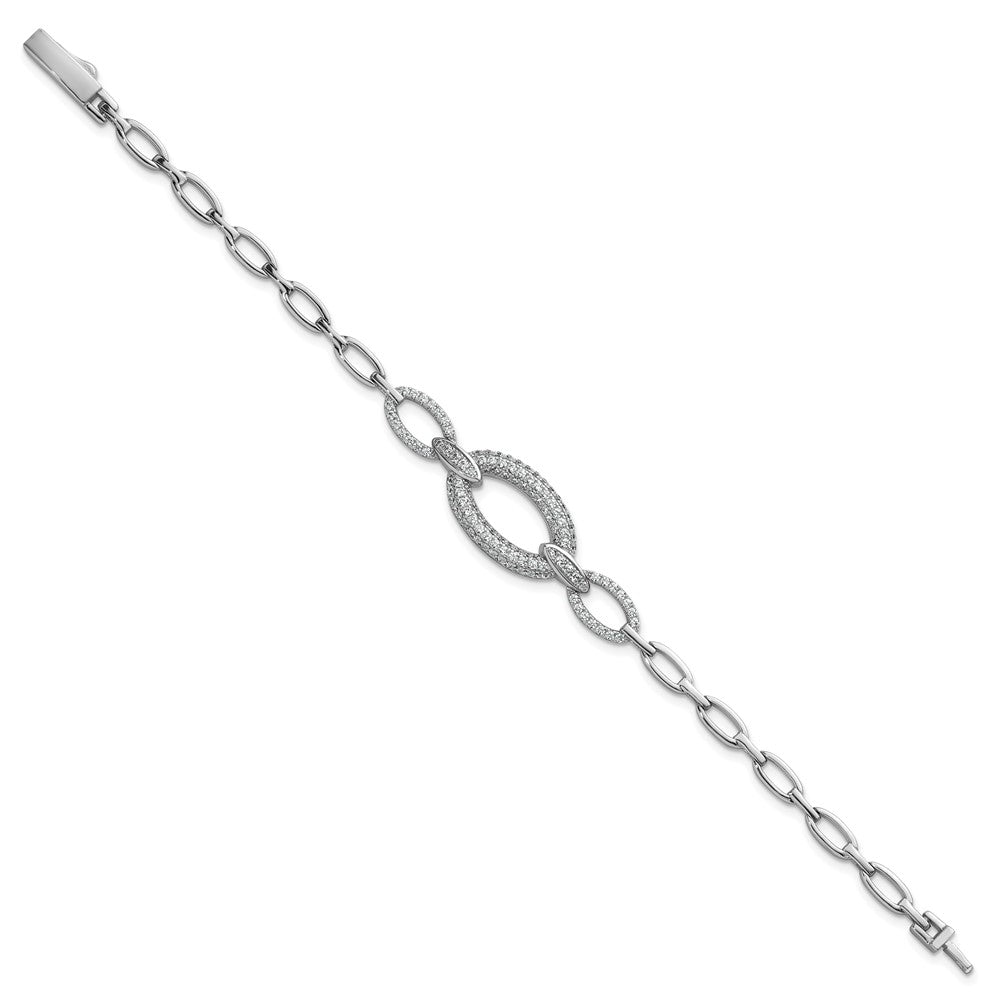 Sterling Silver Rhodium-plated Polished CZ Oval Link 7 inch Bracelet QG6864-7