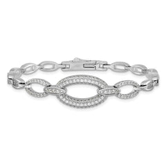 Sterling Silver Rhodium-plated Polished CZ Oval Link 7 inch Bracelet QG6864-7