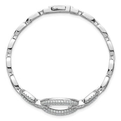 Sterling Silver Rhodium-plated Polished CZ Oval Link 7 inch Bracelet QG6864-7