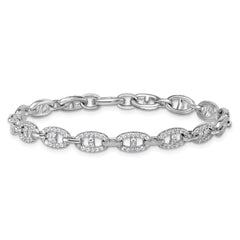 Sterling Silver Rhodium-plated Polished CZ Anchor/Mariner Link 7.25 inch Bracelet QG6865-7.25