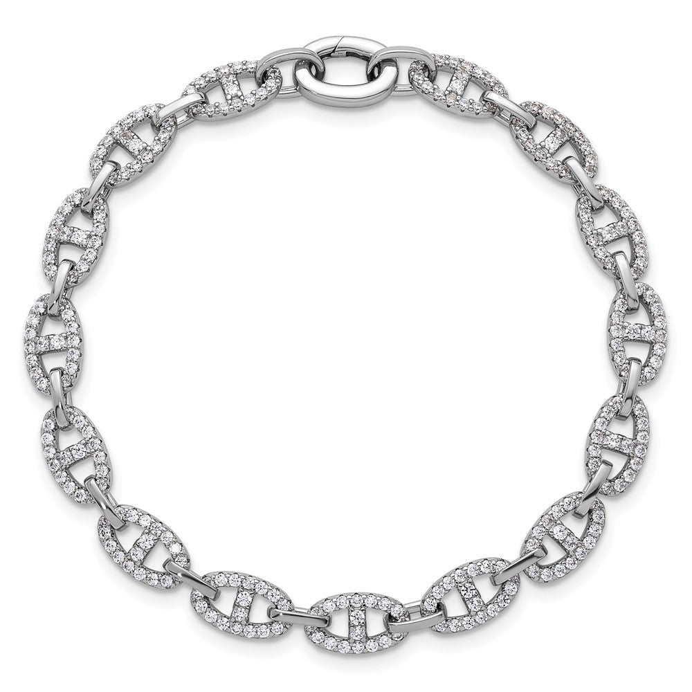 Sterling Silver Rhodium-plated Polished CZ Anchor/Mariner Link 7.25 inch Bracelet QG6865-7.25