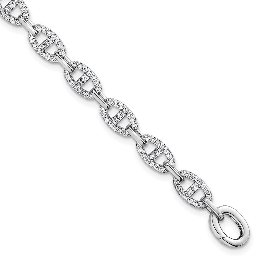 Sterling Silver Rhodium-plated Polished CZ Anchor/Mariner Link 7.25 inch Bracelet QG6865-7.25