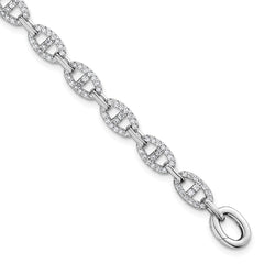 Sterling Silver Rhodium-plated Polished CZ Anchor/Mariner Link 7.25 inch Bracelet QG6865-7.25