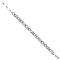 Sterling Silver Rhodium-plated Polished CZ 8.00mm Curb Link 7 Inch with 1.5 Inch Extension Bracelet QG6867-7