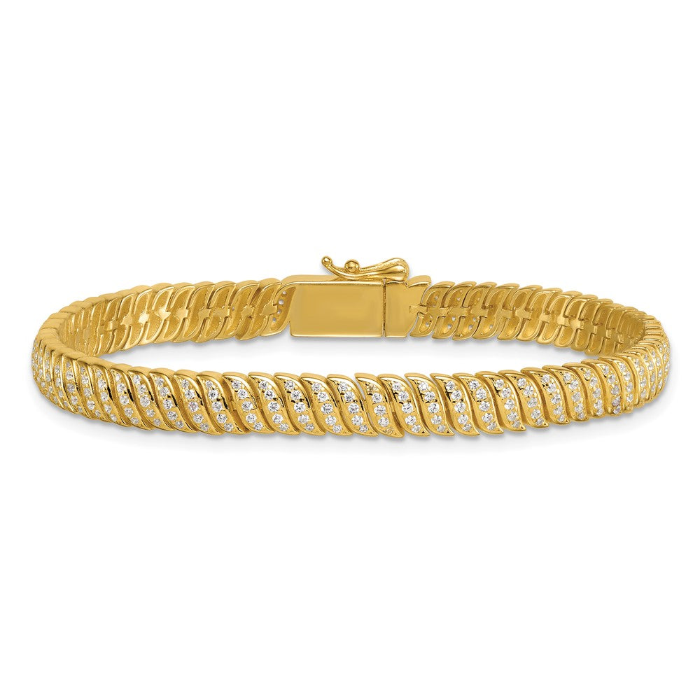Sterling Silver Gold-Tone Polished Fancy CZ S-Link 7 Inch Bracelet QG6869GP-7