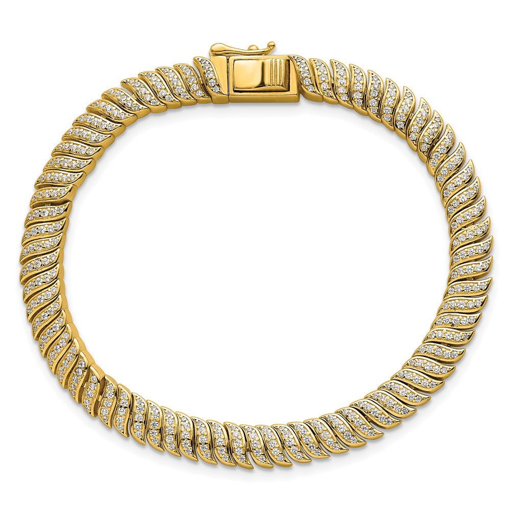 Sterling Silver Gold-Tone Polished Fancy CZ S-Link 7 Inch Bracelet QG6869GP-7
