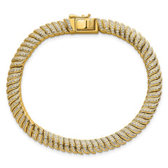 Sterling Silver Gold-Tone Polished Fancy CZ S-Link 7 Inch Bracelet QG6869GP-7