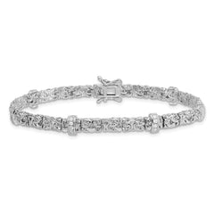 Sterling Silver Rhodium-plated Polished CZ and Byzantine Link 7.75 Inch Bracelet QG6870-7.75