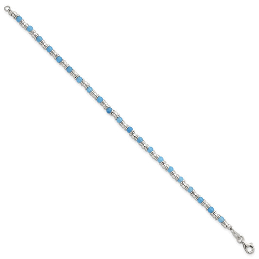 Sterling Silver Polished Blue Agate Beaded 7.5 inch Bracelet QG6871-7.5