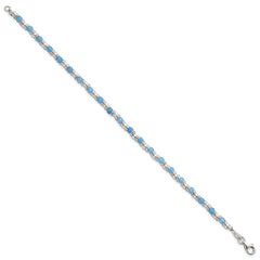 Sterling Silver Polished Blue Agate Beaded 7.5 inch Bracelet QG6871-7.5