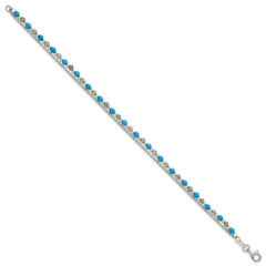 Sterling Silver Polished Green Aventurine and Turquoise Beaded Double Strand 7.5 inch Bracelet QG6872-7.5