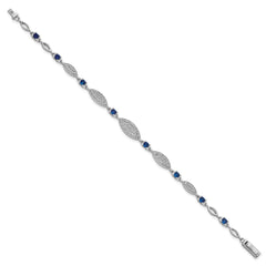 Sterling Silver Rhodium-plated Marquise Blue and White CZ Oval Link 7 inch Bracelet QG6874-7