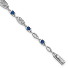 Sterling Silver Rhodium-plated Marquise Blue and White CZ Oval Link 7 inch Bracelet QG6874-7