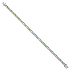 Sterling Silver Rhodium-plated Polished Pastel Green, Pink, Blue and Purple CZ 7.25 inch Bracelet QG6875-7.25