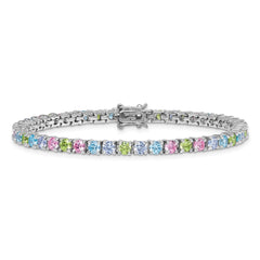 Sterling Silver Rhodium-plated Polished Pastel Green, Pink, Blue and Purple CZ 7.25 inch Bracelet QG6875-7.25