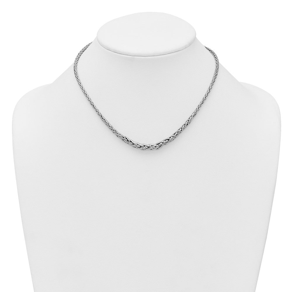 Sterling Silver Rhodium-plated Fancy Graduated Braided Link 16 inch with 2 inch Extender Necklace QG6914-16