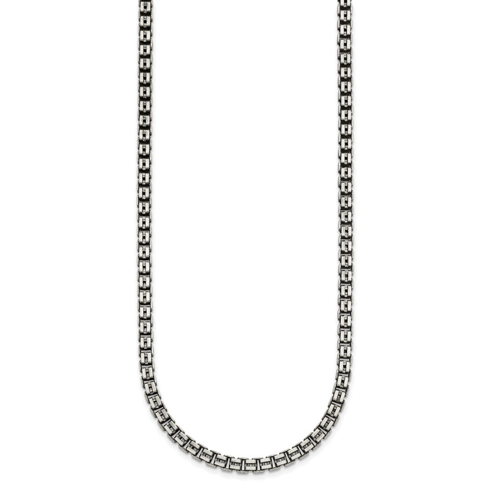 Sterling Silver Antiqued Brushed 4.00mm Fancy Box Link 19.75 inch Necklace QG6915-19.75