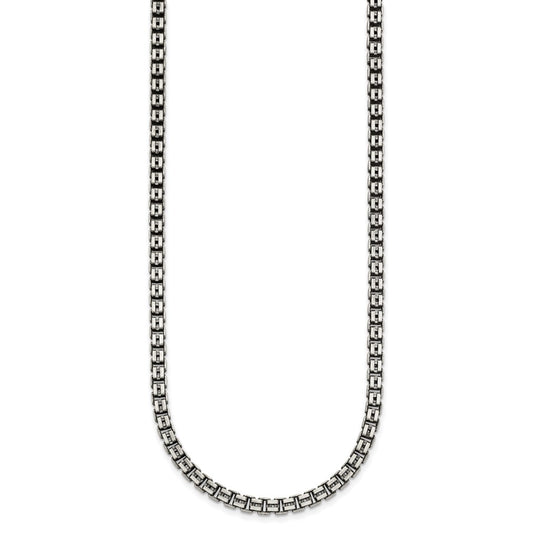 Sterling Silver Antiqued Brushed 4.00mm Fancy Box Link 19.75 inch Necklace QG6915-19.75