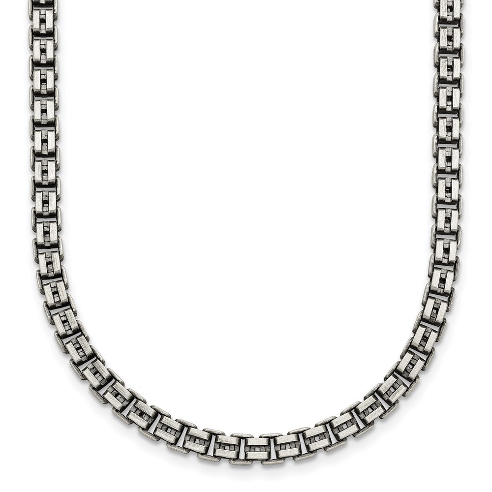 Sterling Silver Antiqued Brushed 4.00mm Fancy Box Link 19.75 inch Necklace QG6915-19.75