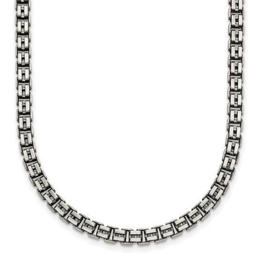 Sterling Silver Antiqued Brushed 4.00mm Fancy Box Link 19.75 inch Necklace QG6915-19.75