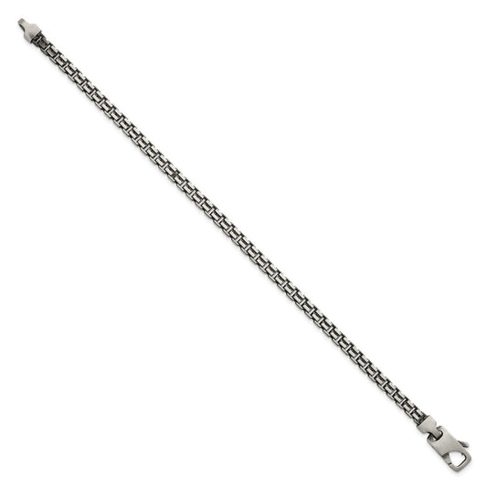 Sterling Silver Antiqued Brushed 4.00mm Fancy Box Link 7.75 inch Bracelet QG6915-7.75