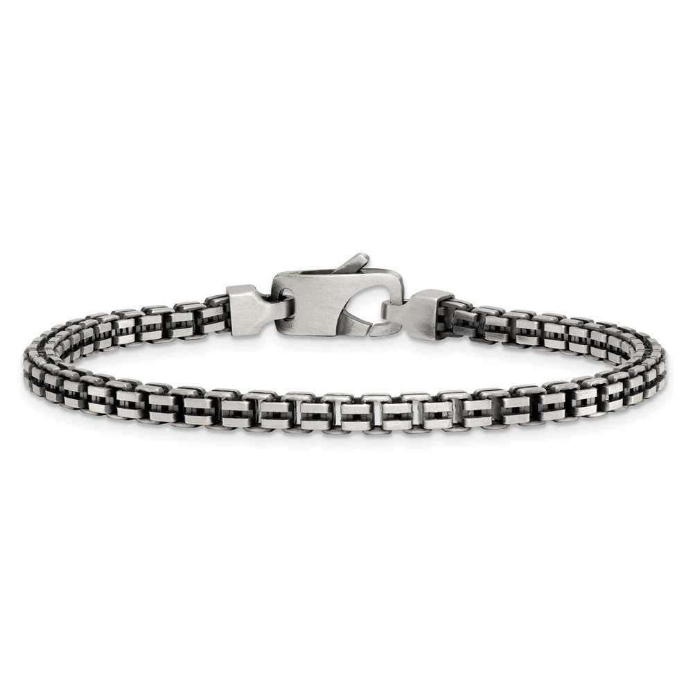Sterling Silver Antiqued Brushed 4.00mm Fancy Box Link 7.75 inch Bracelet QG6915-7.75