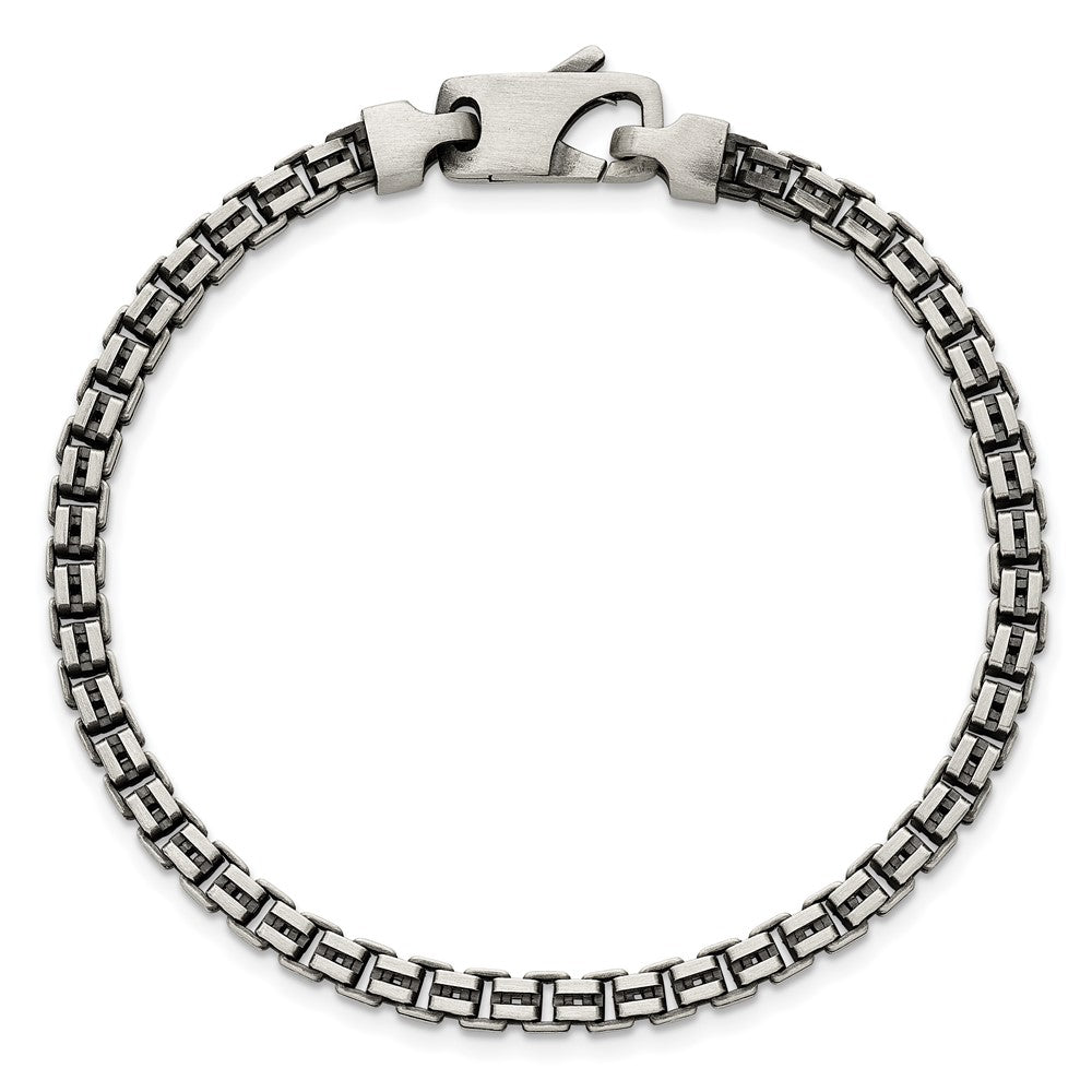 Sterling Silver Antiqued Brushed 4.00mm Fancy Box Link 7.75 inch Bracelet QG6915-7.75