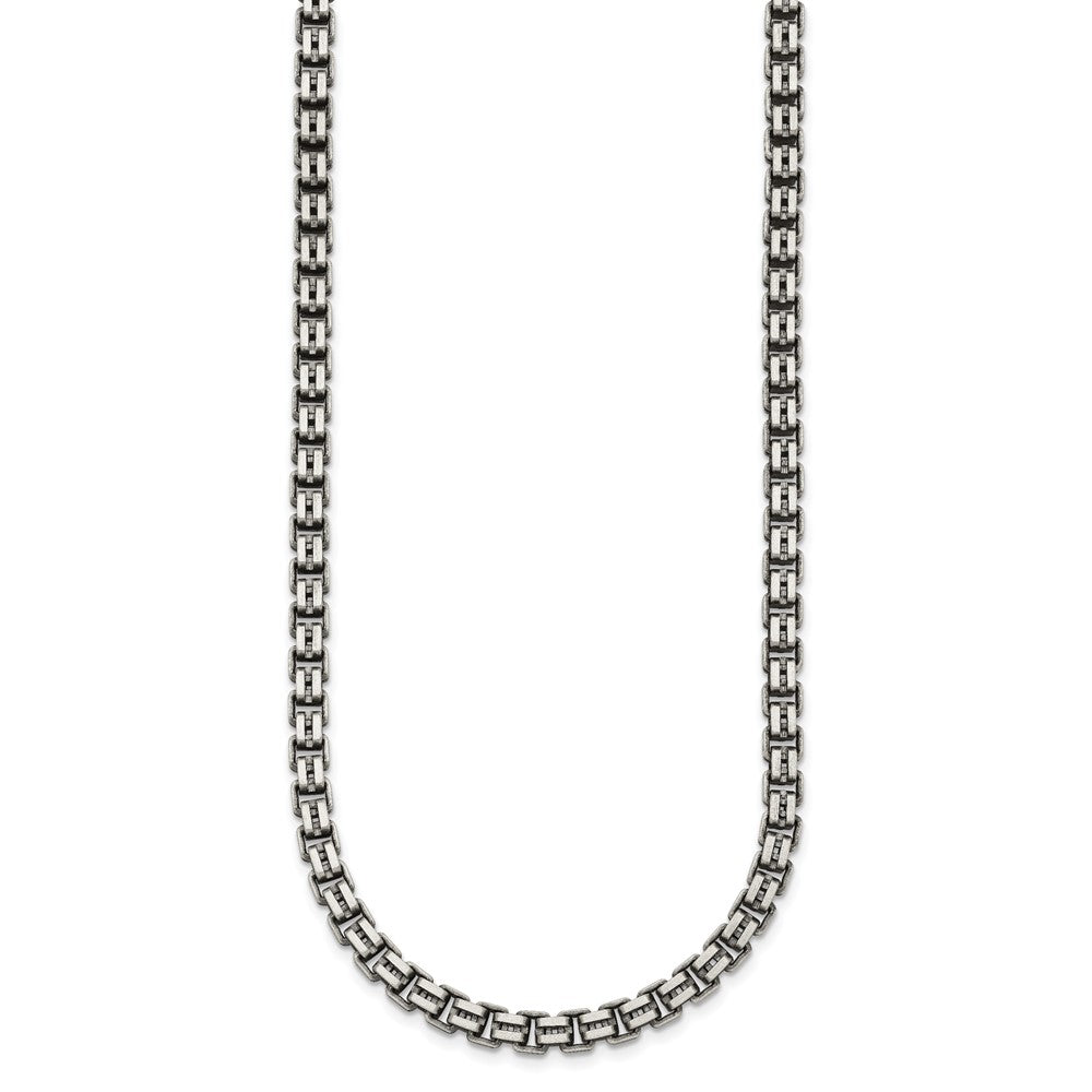 Sterling Silver Antiqued Brushed 5.00mm Fancy Box Link 19.75 inch Necklace QG6916-19.75