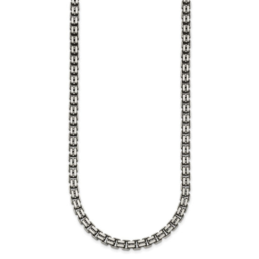 Sterling Silver Antiqued Brushed 5.00mm Fancy Box Link 19.75 inch Necklace QG6916-19.75