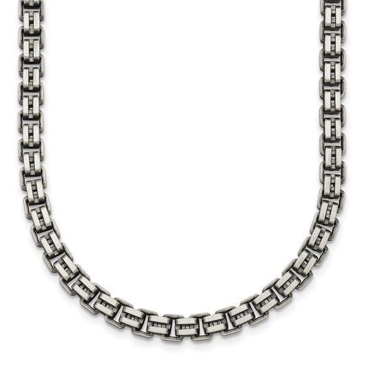 Sterling Silver Antiqued Brushed 5.00mm Fancy Box Link 19.75 inch Necklace QG6916-19.75
