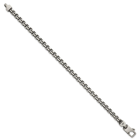 Sterling Silver Antiqued Brushed 5.00mm Fancy Box Link 7.75 inch Bracelet QG6916-7.75