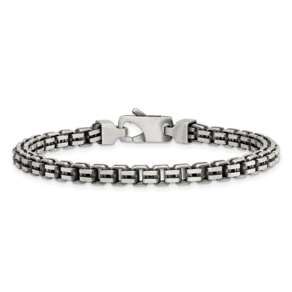 Sterling Silver Antiqued Brushed 5.00mm Fancy Box Link 7.75 inch Bracelet QG6916-7.75