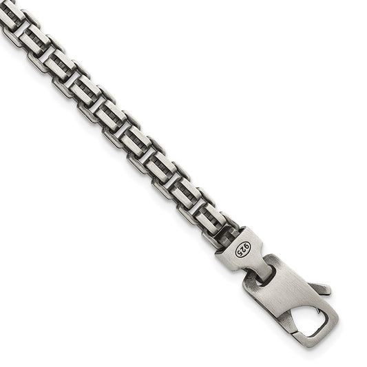 Sterling Silver Antiqued Brushed 5.00mm Fancy Box Link 7.75 inch Bracelet QG6916-7.75