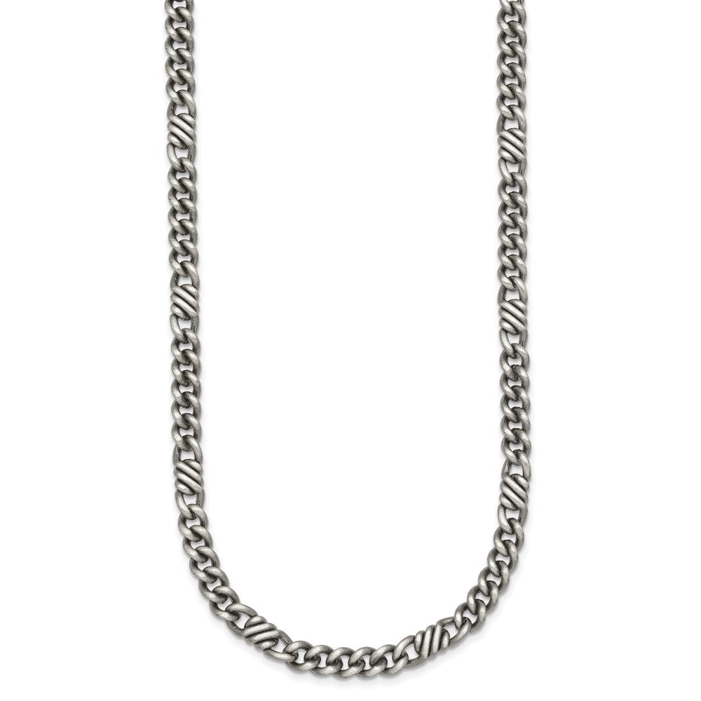 Sterling Silver Black Ruthenium-plated Brushed Fancy Curb Chain Mens 22 inch Necklace QG6917-22