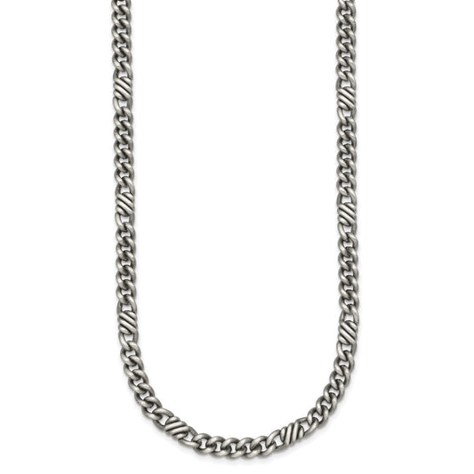 Sterling Silver Black Ruthenium-plated Brushed Fancy Curb Chain Mens 22 inch Necklace QG6917-22