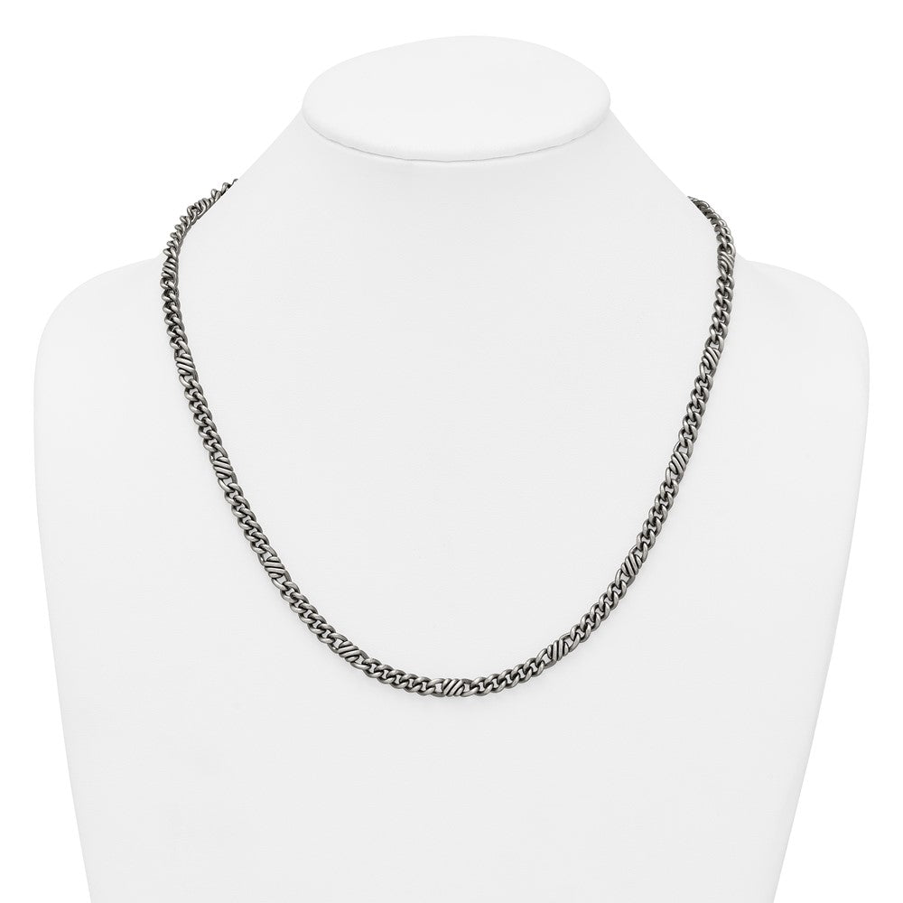 Sterling Silver Black Ruthenium-plated Brushed Fancy Curb Chain Mens 22 inch Necklace QG6917-22