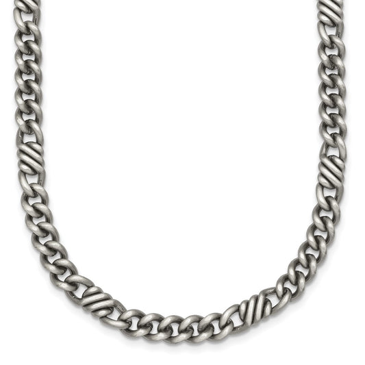 Sterling Silver Black Ruthenium-plated Brushed Fancy Curb Chain Mens 22 inch Necklace QG6917-22