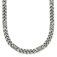 Sterling Silver Black Ruthenium-plated Brushed Fancy Curb Chain Mens 22 inch Necklace QG6917-22