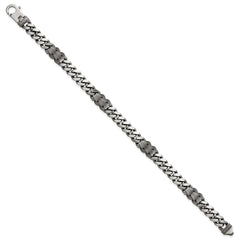 Sterling Silver Black Ruthenium-plated Brushed and Textured Fancy Flat Curb Chain Mens 8.5 inch Bracelet QG6917-8.5