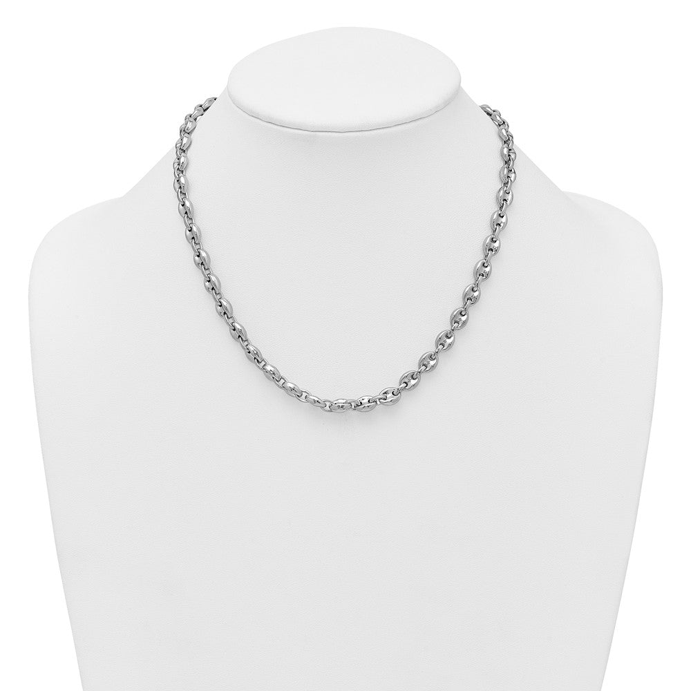 Sterling Silver Rhodium-plated Polished 7mm Puffed Mariner Link 18 inch Necklace QG6919-18