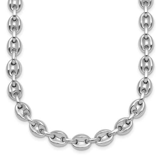 Sterling Silver Rhodium-plated Polished 7mm Puffed Mariner Link 18 inch Necklace QG6919-18