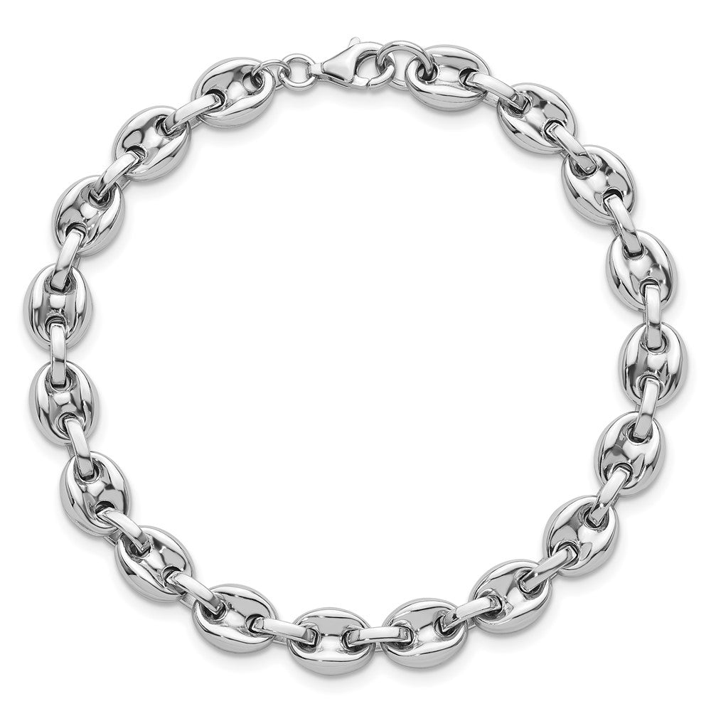 Sterling Silver Rhodium-plated Polished 7mm Puffed Mariner Link 7.75 inch Bracelet QG6919-7.75