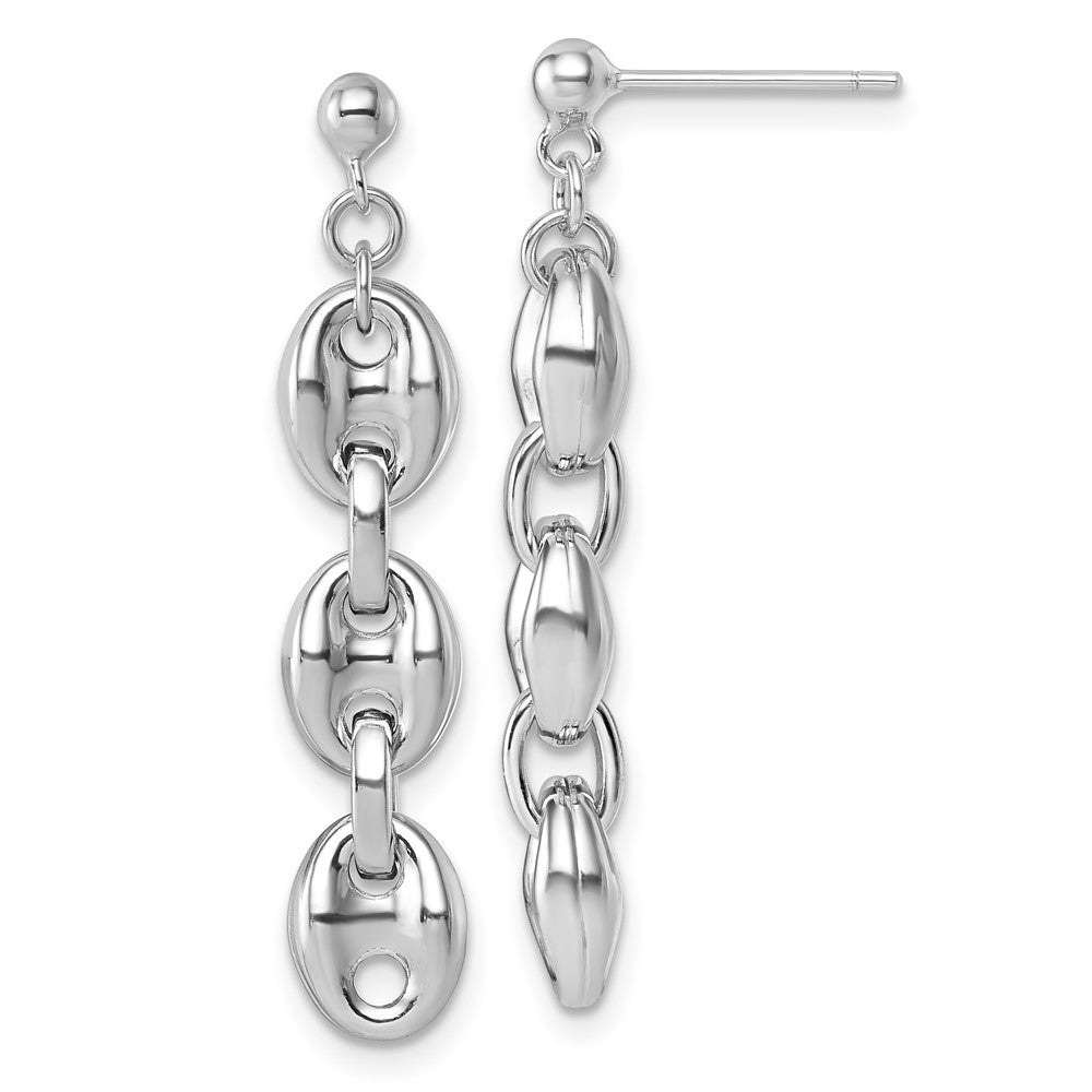 QG6919E Sterling Silver Rhodium-plated Polished Puffed Mariner Chain Dangle Post Earrings