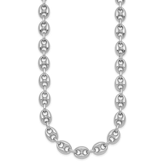 Sterling Silver Rhodium-plated Puffed Anchor/Mariner Link 18 inch Necklace QG6920-18