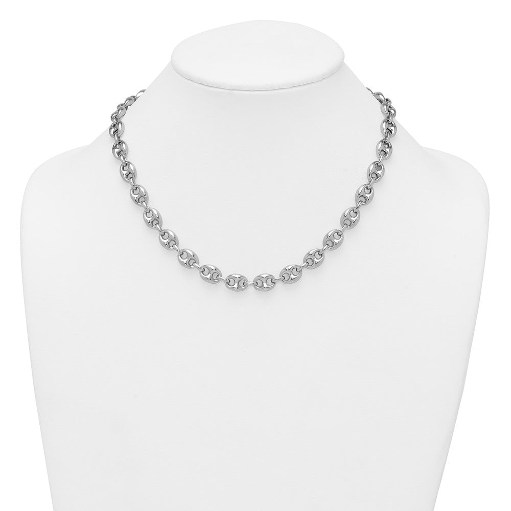Sterling Silver Rhodium-plated Puffed Anchor/Mariner Link 18 inch Necklace QG6920-18