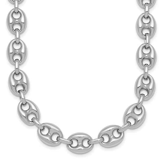 Sterling Silver Rhodium-plated Puffed Anchor/Mariner Link 18 inch Necklace QG6920-18
