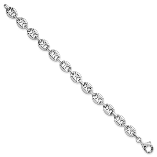 Sterling Silver Rhodium-plated Puffed Anchor/Mariner Link 7.5 inch Bracelet QG6920-7.5
