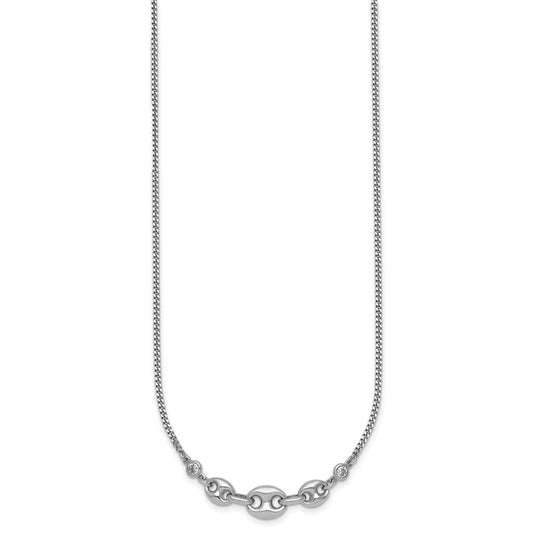 Sterling Silver Rhodium-plated Puffed Mariner Center with Side CZs 16 inch with 2 inch Extender Necklace QG6921-16
